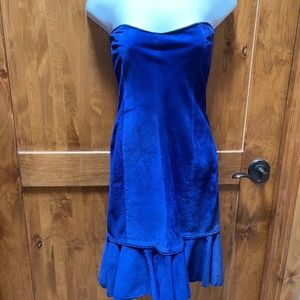 Genuine Handmade Blue Suede Strapless Peplum  Dress.  Size XS